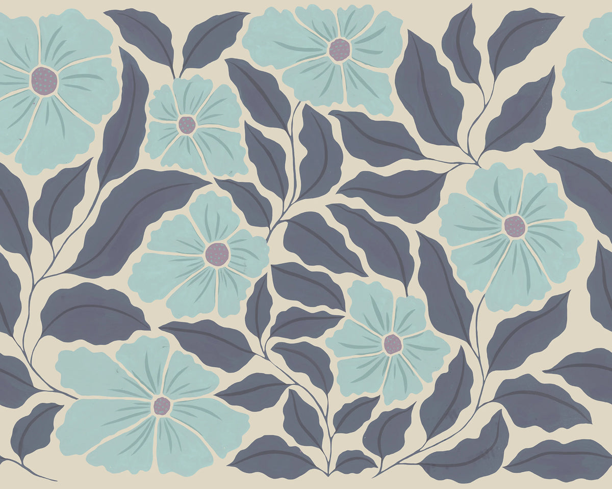 Bold Abstract Flower, Blue Mural Wallpaper - pure wallpaper artwork