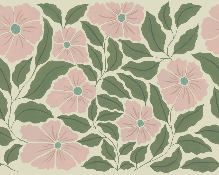 Bold Abstract Flower, Pink Mural Wallpaper