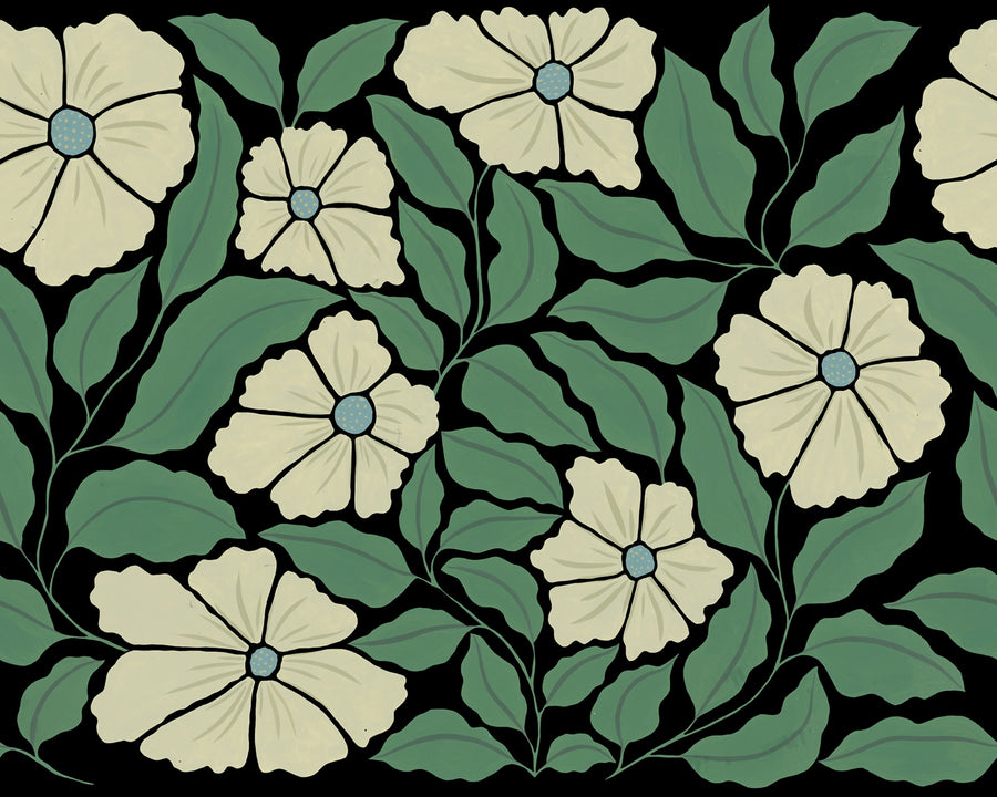 Bold Abstract Flower, Black Mural Wallpaper