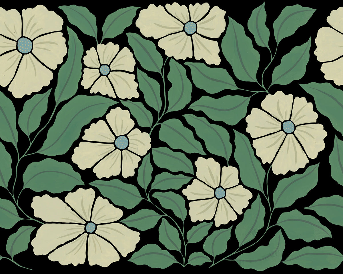 Bold Abstract Flower, Black Mural Wallpaper - pure wallpaper artwork