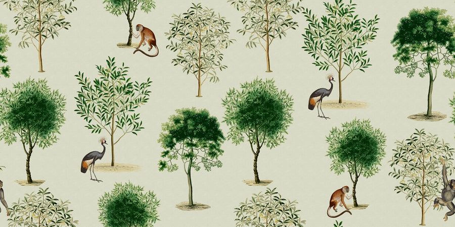 Monkey Among Trees, Beige Mural Wallpaper