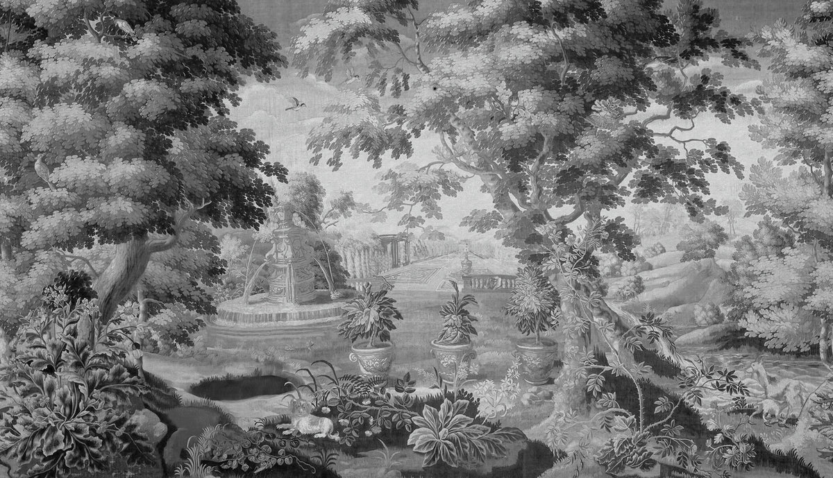 Antique Tapestry, Black & White Mural Wallpaper - pure wallpaper artwork