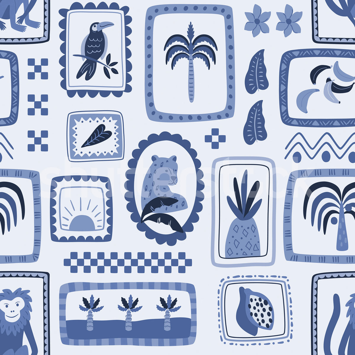 Jungle Frames, Blue Mural Wallpaper - pure wallpaper artwork