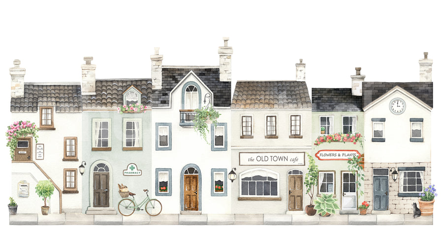 Cobblestone Lane, Pastel Mural Wallpaper