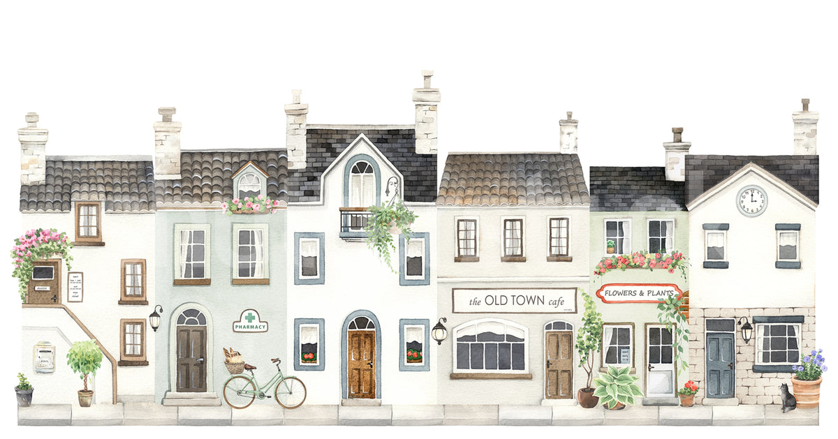 Cobblestone Lane, Pastel Mural Wallpaper - pure wallpaper artwork