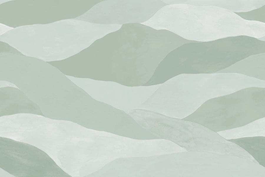 Misty Peaks, Light Green Mural Wallpaper