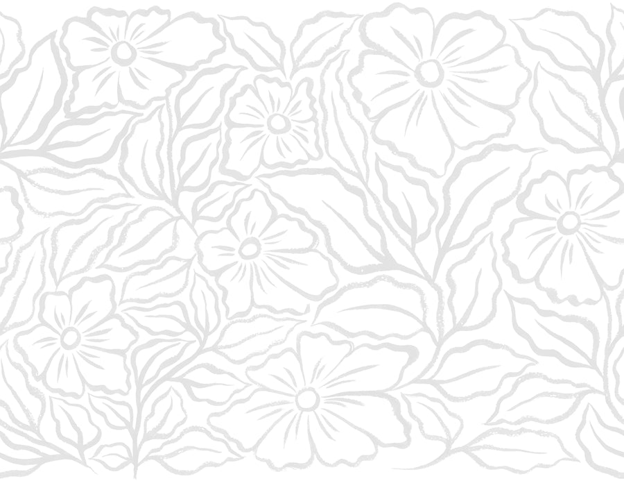 Ink Flowers, White Mural Wallpaper
