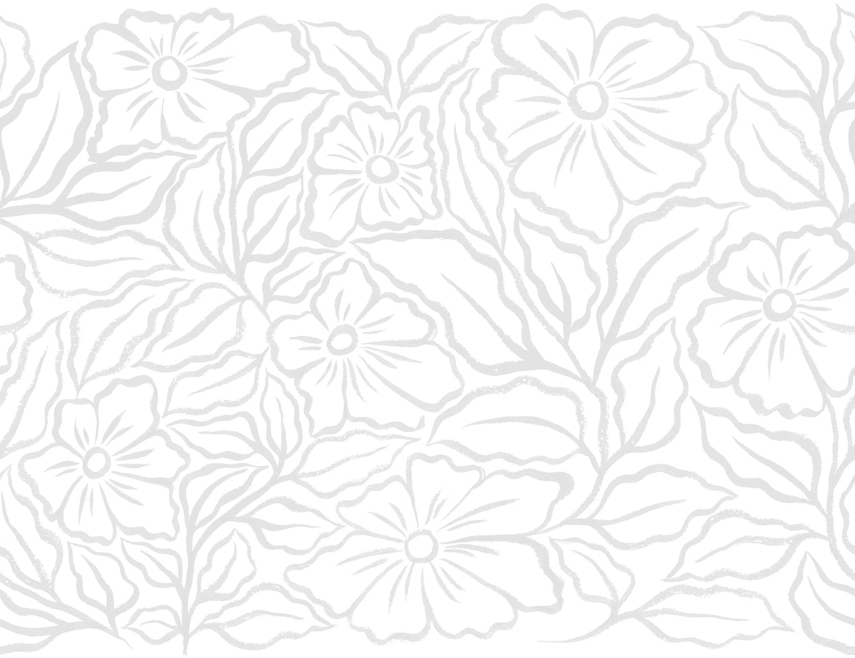 Ink Flowers, White Mural Wallpaper - pure wallpaper artwork