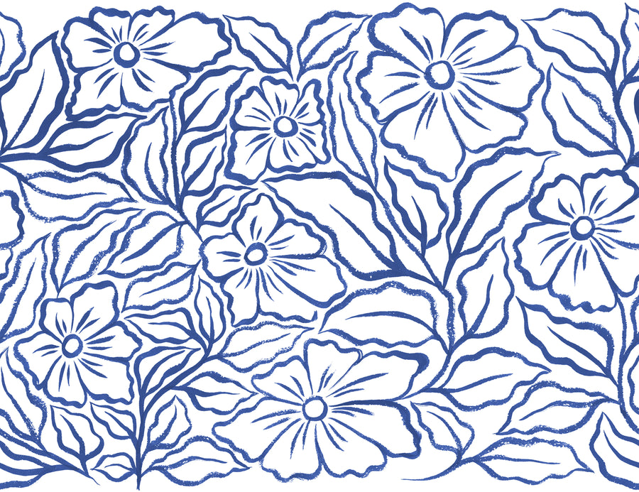 Ink Flowers, Blue Mural Wallpaper