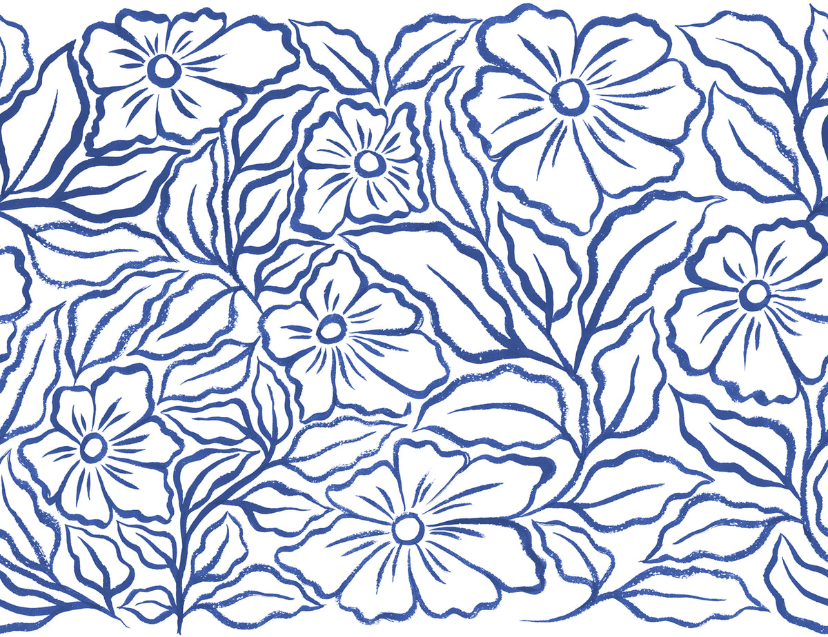 Ink Flowers, Blue Mural Wallpaper - pure wallpaper artwork