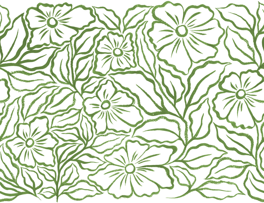 Ink Flowers, Green Mural Wallpaper