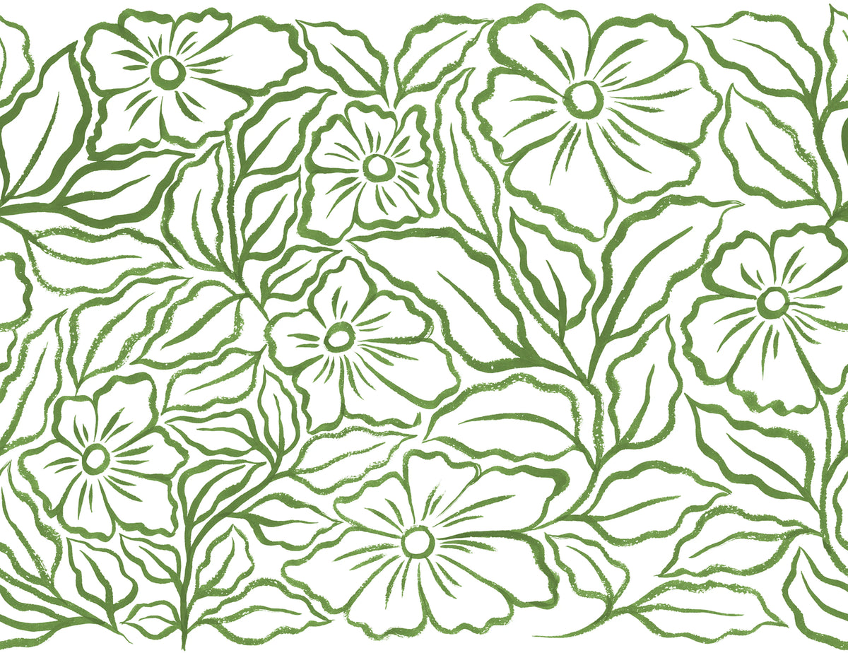 Ink Flowers, Green Mural Wallpaper - pure wallpaper artwork