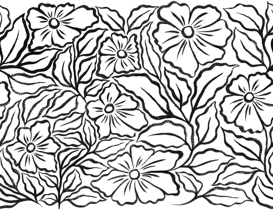 Ink Flowers, Black Mural Wallpaper
