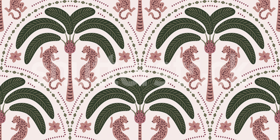 Jungle Rhythm, Pink Mural Wallpaper