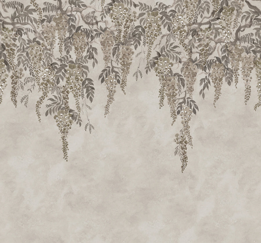 Whispers Wisteria, Gray Mural Wallpaper