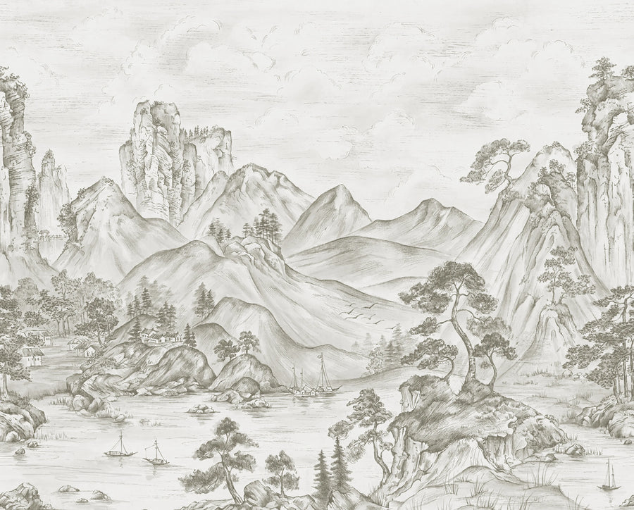 Timeless Pines, Gray Mural Wallpaper