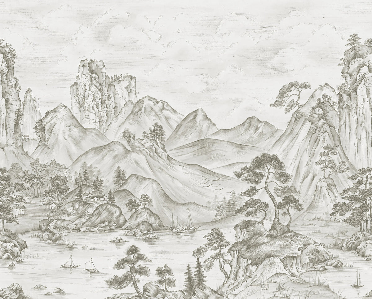 Timeless Pines, Gray Mural Wallpaper - pure wallpaper artwork