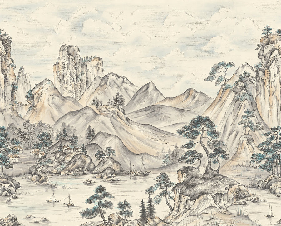 Timeless Pines, Beige Mural Wallpaper