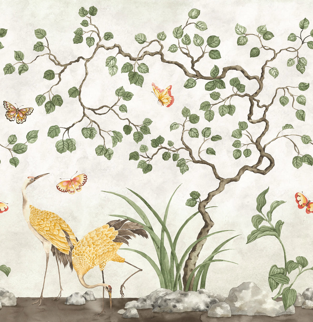 Where Cranes Dream, Beige Mural Wallpaper - pure wallpaper artwork