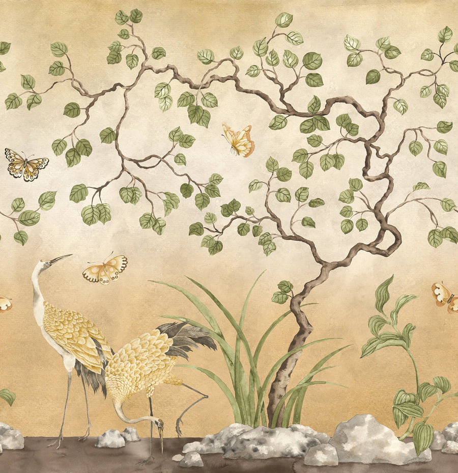 Where Cranes Dream, Yellow Mural Wallpaper