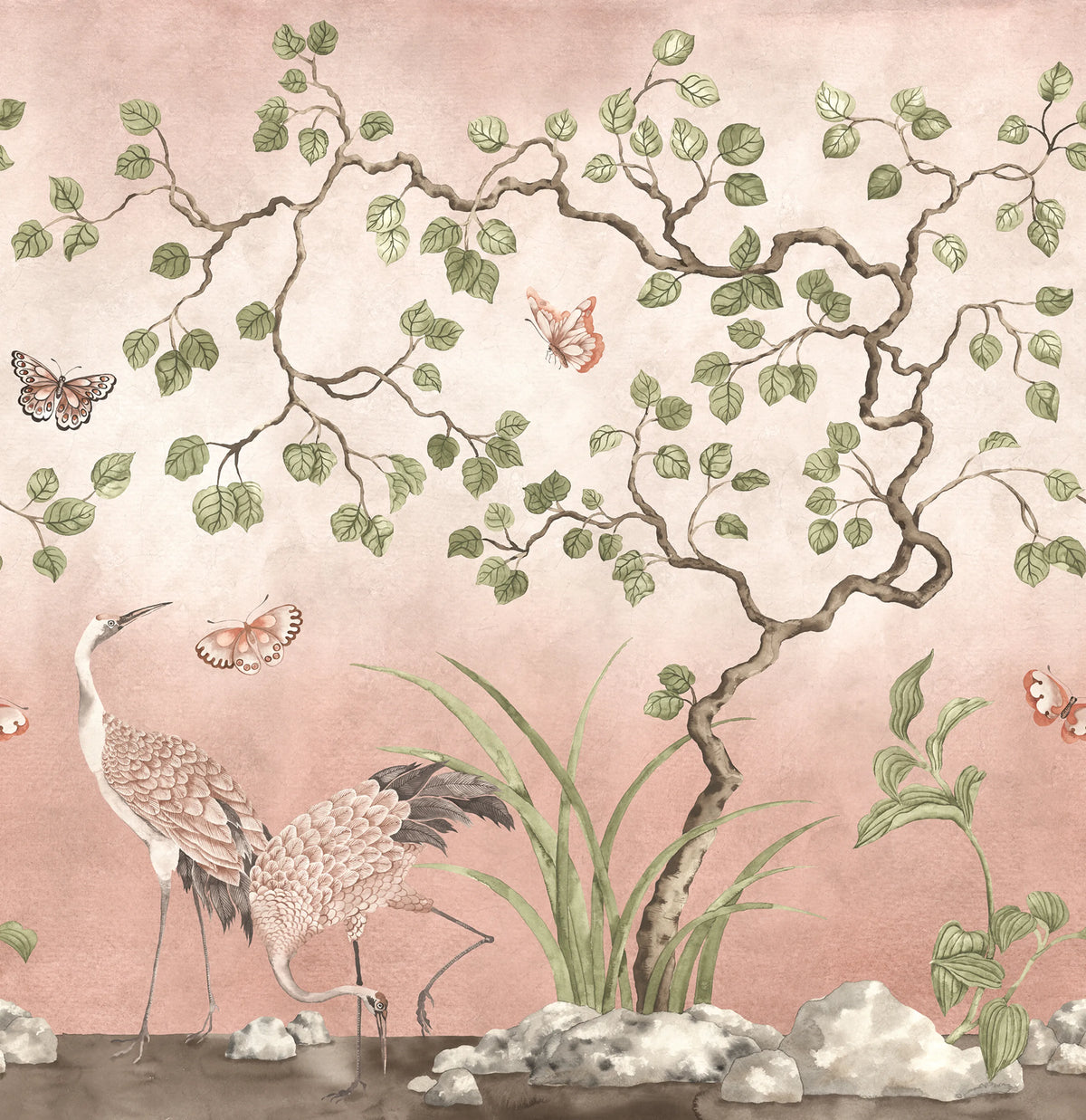 Where Cranes Dream, Pink Mural Wallpaper - pure wallpaper artwork