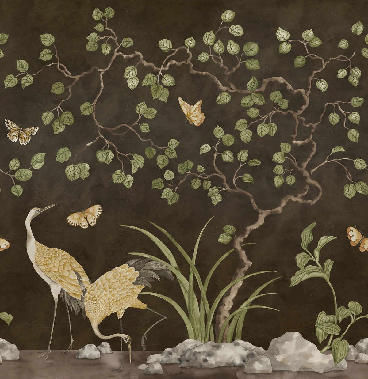 Where Cranes Dream, Black Mural Wallpaper - pure wallpaper artwork