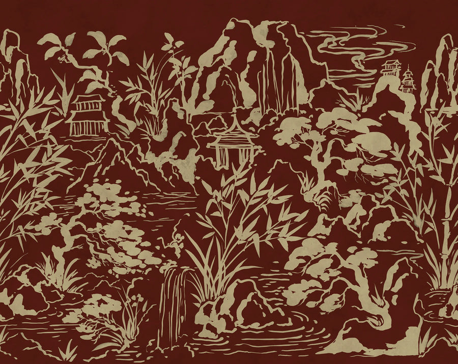 Ink Horizon, Burgundy Mural Wallpaper