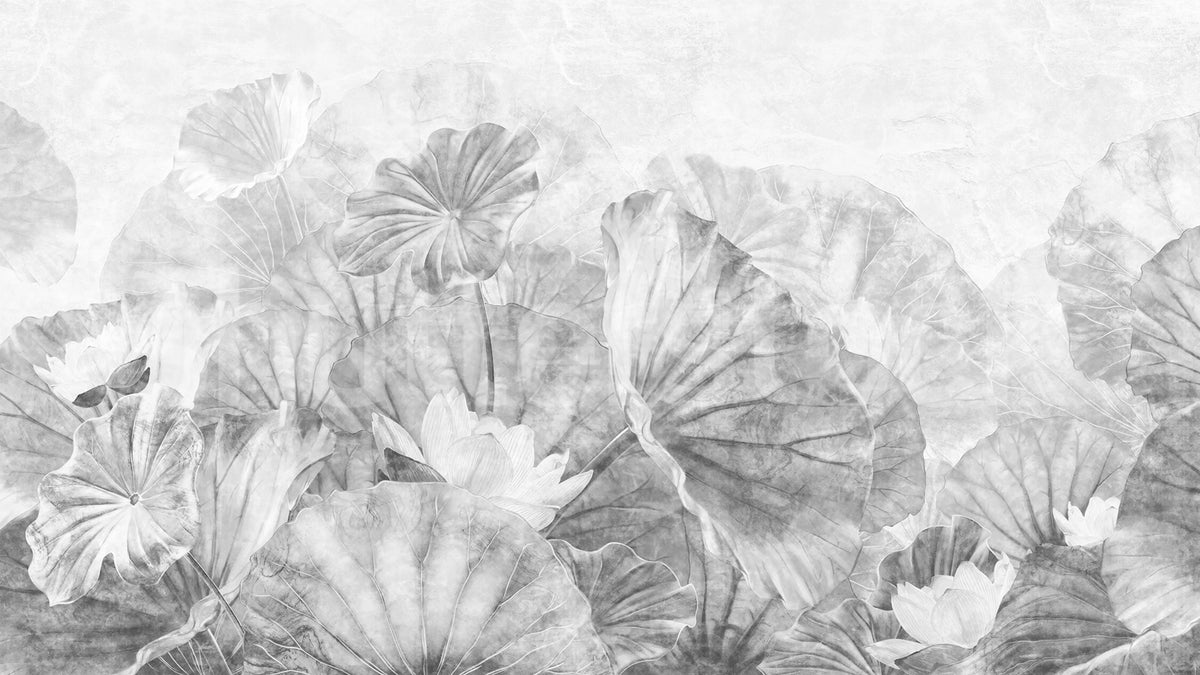 Lotus Leafs, Gray Mural Wallpaper - pure wallpaper artwork