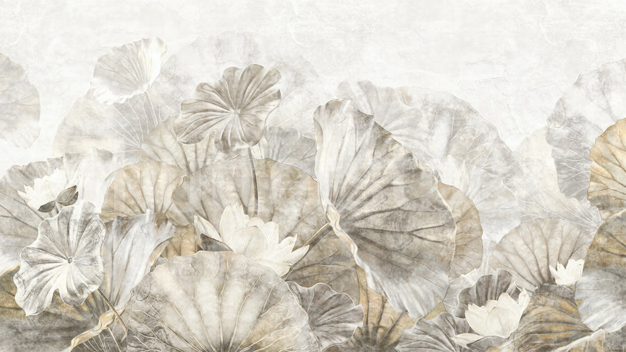Lotus Leafs, Beige Mural Wallpaper