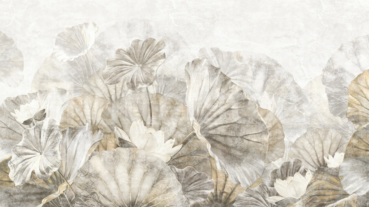 Lotus Leafs, Beige Mural Wallpaper - pure wallpaper artwork