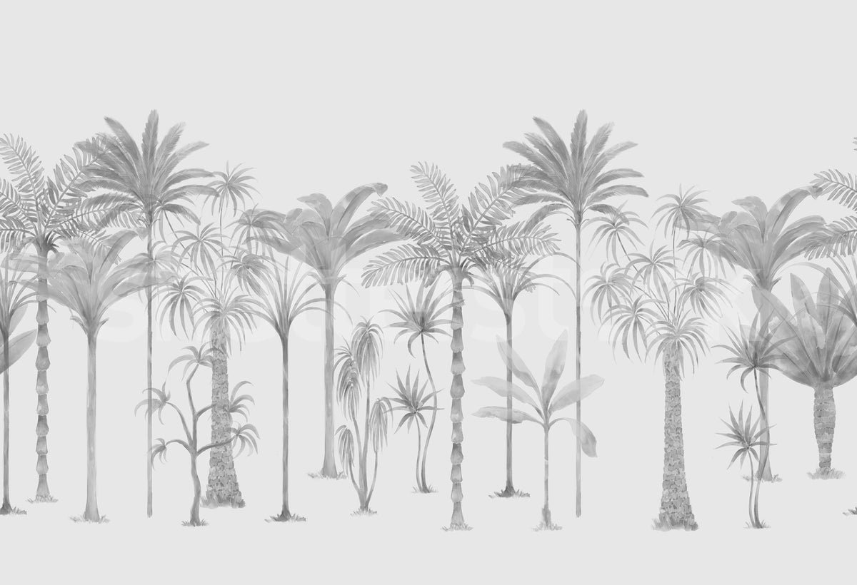 Playful Palms, Gray Mural Wallpaper - pure wallpaper artwork