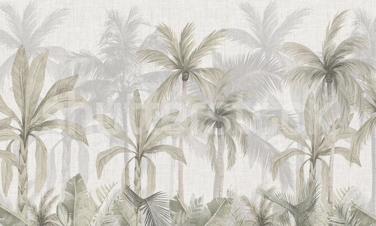 Jungle Canvas, Soft Green Mural Wallpaper - pure wallpaper artwork