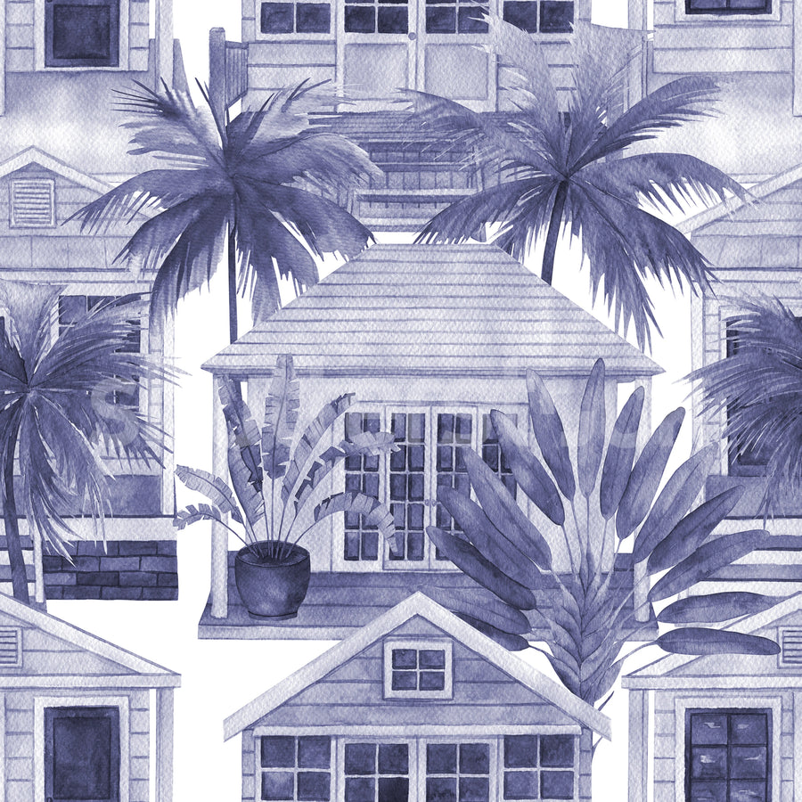 Palm Residence, Blue Mural Wallpaper