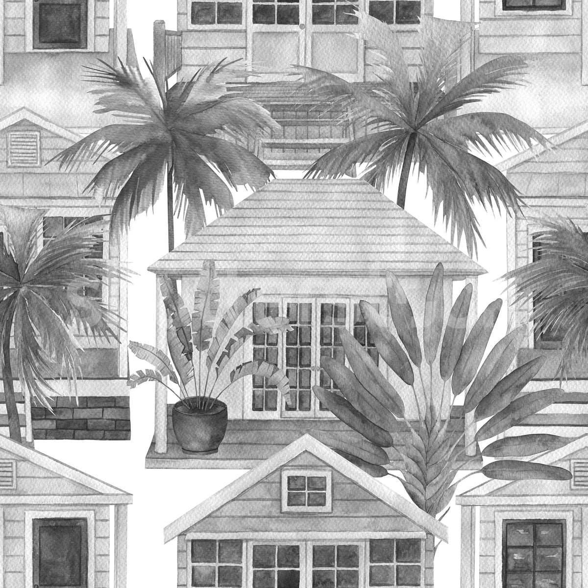 Palm Residence, Gray Mural Wallpaper - pure wallpaper artwork