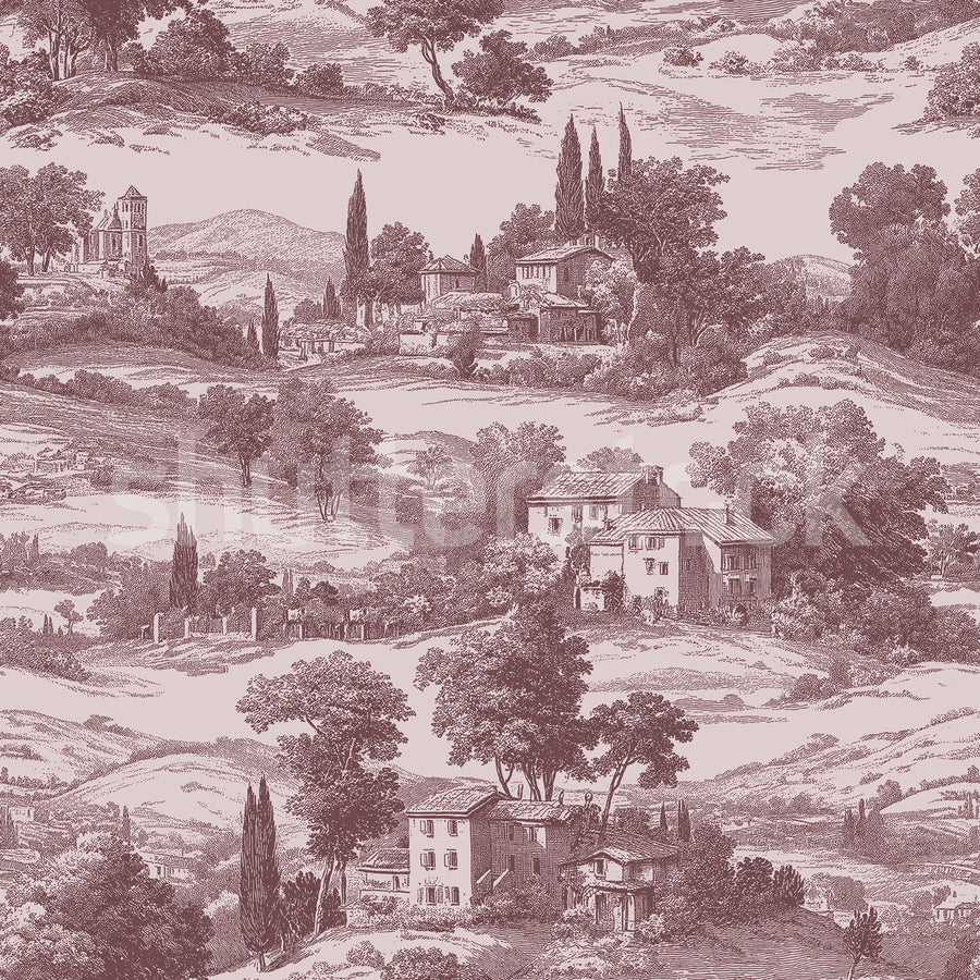 Countryside Toile, Cambridge Red Mural Wallpaper