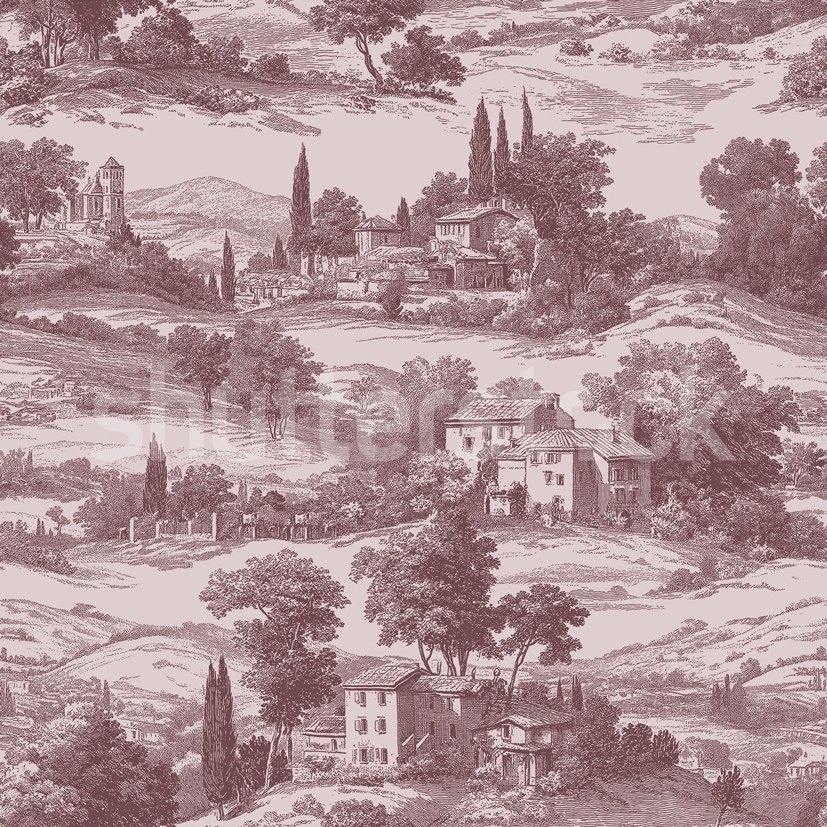Countryside Toile, Cambridge Red Mural Wallpaper - pure wallpaper artwork