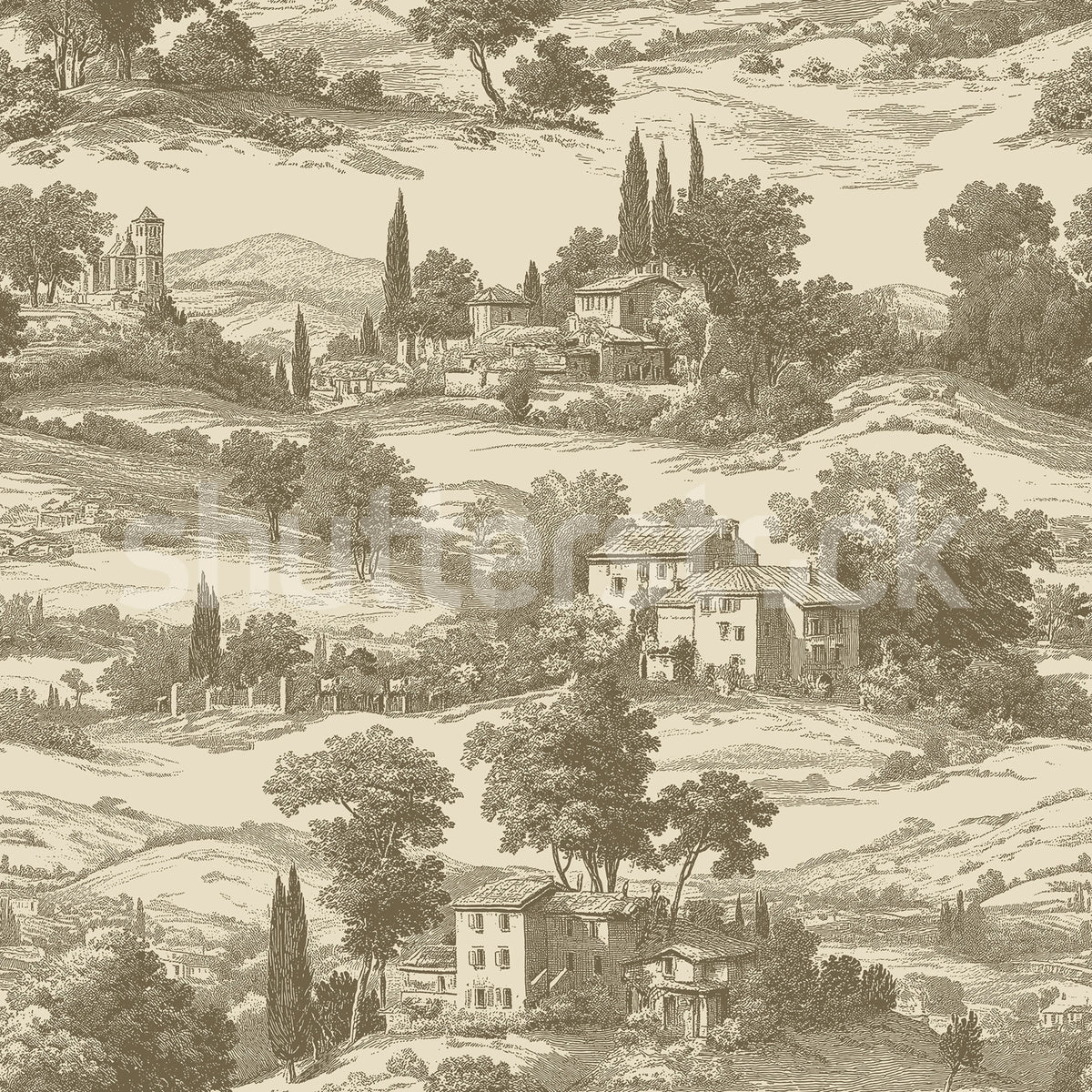 Countryside Toile, Cotswold Cream Mural Wallpaper - pure wallpaper artwork
