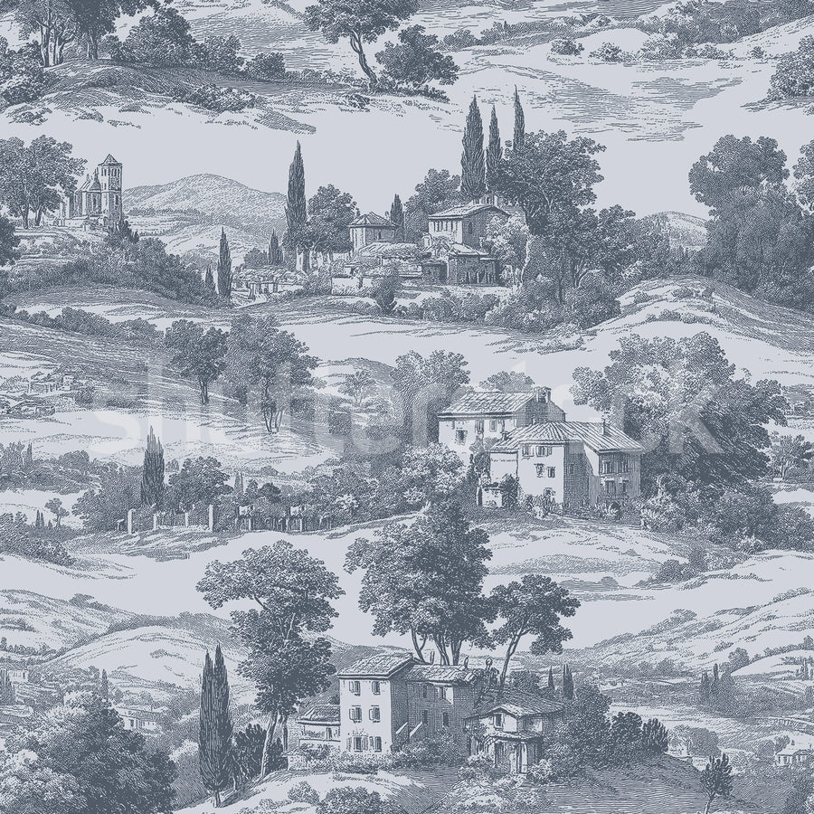 Countryside Toile, Oxford Blue Mural Wallpaper
