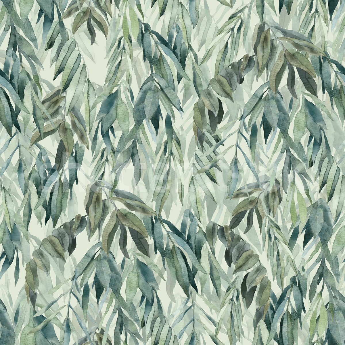 Hanging Branches, Silver Green Mural Wallpaper - pure wallpaper artwork