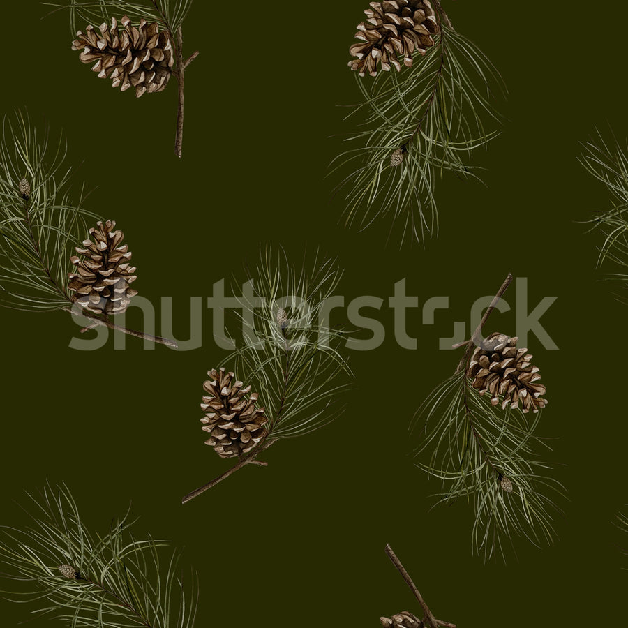 Pine Cones, Dark Green Mural Wallpaper
