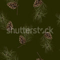 Pine Cones, Dark Green Mural Wallpaper - pure wallpaper artwork