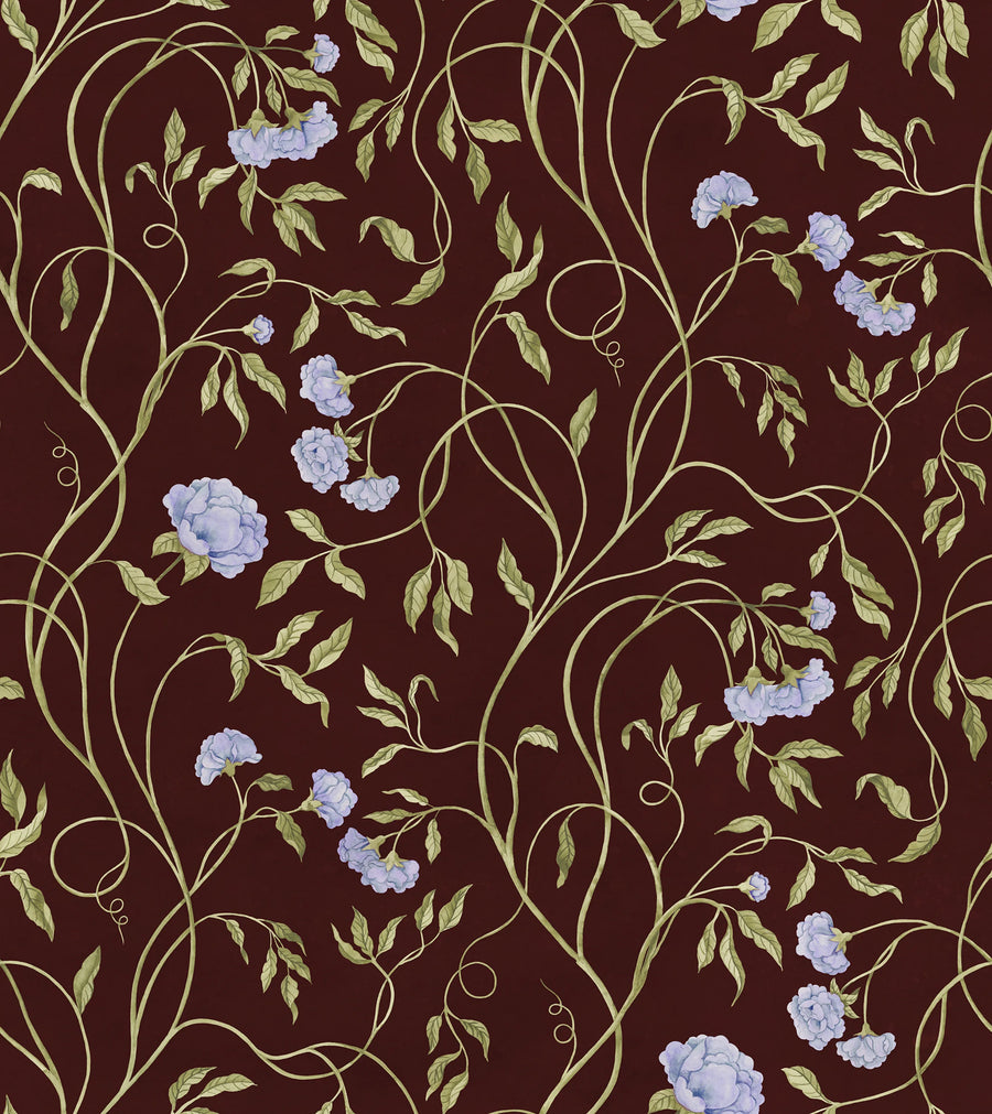 Peony Bloom, Burgundy Mural Wallpaper