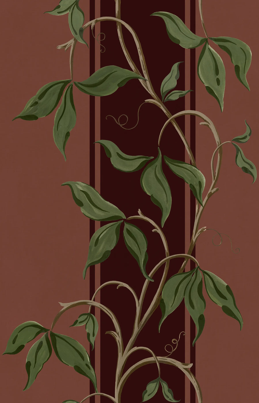 Garden Stripe, Burgundy Mural Wallpaper