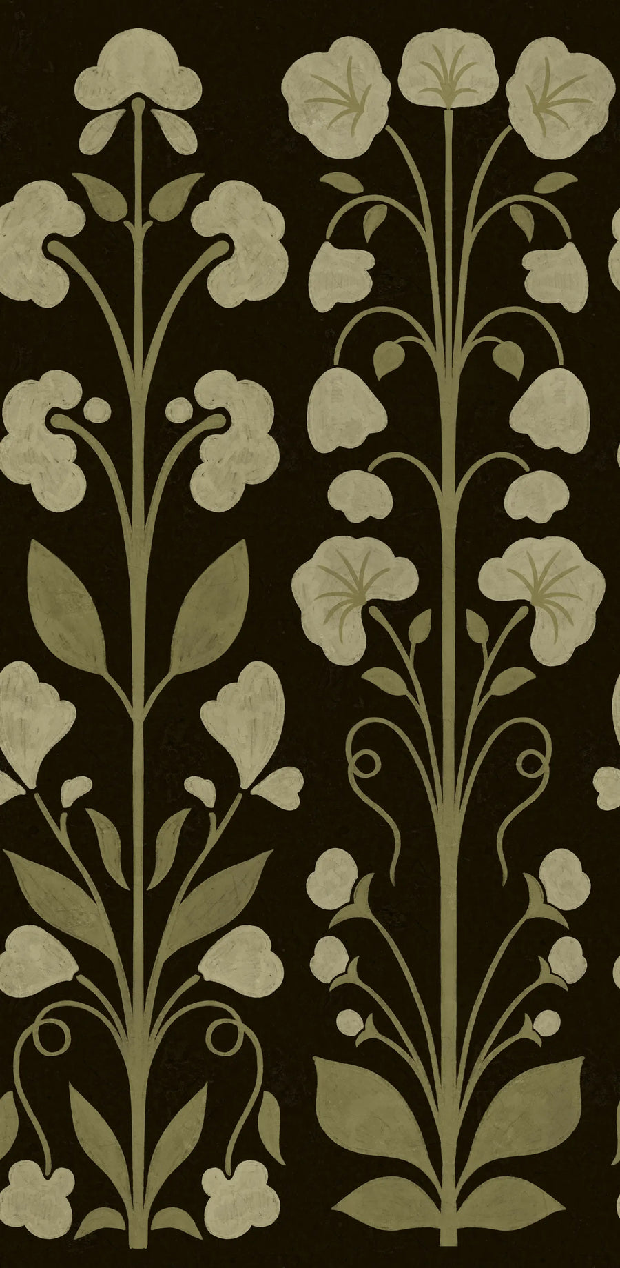 Folk Flower, Dark Green Mural Wallpaper