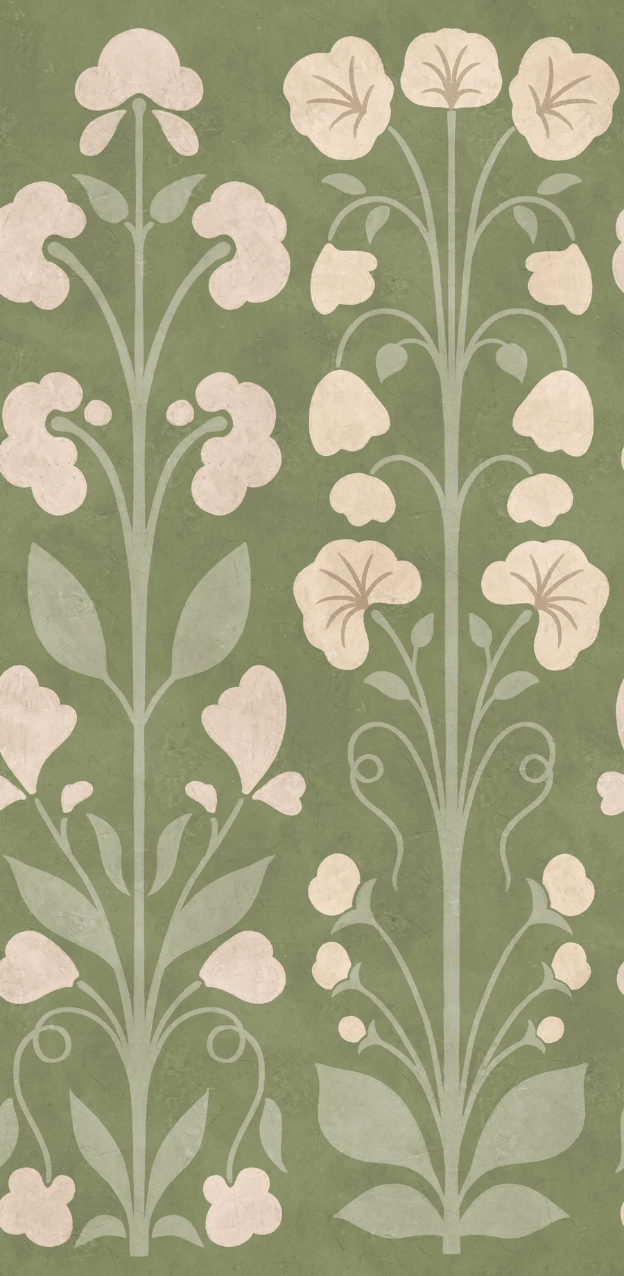 Folk Flower, Green Mural Wallpaper