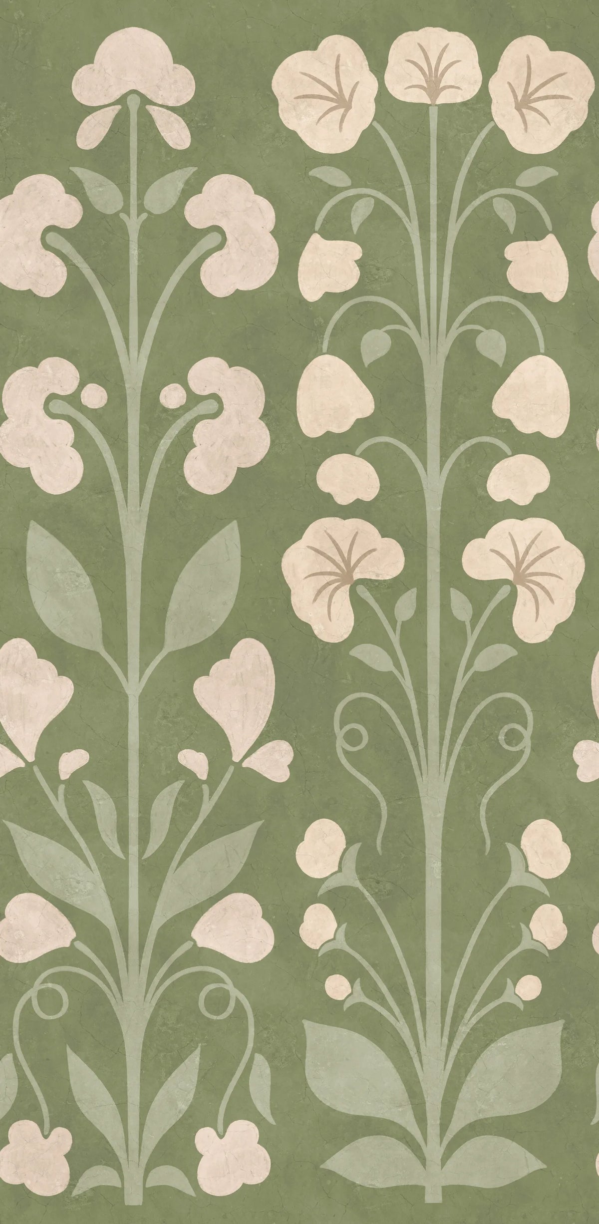 Folk Flower, Green Mural Wallpaper - pure wallpaper artwork