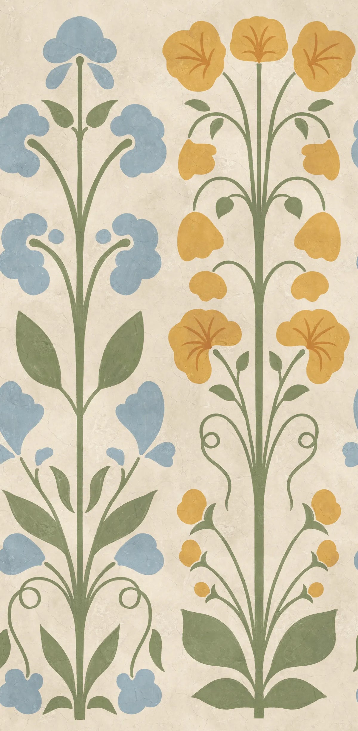 Folk Flower, Yellow Mural Wallpaper - pure wallpaper artwork