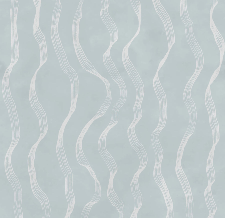 Ribbon Stripe, Light Blue Mural Wallpaper
