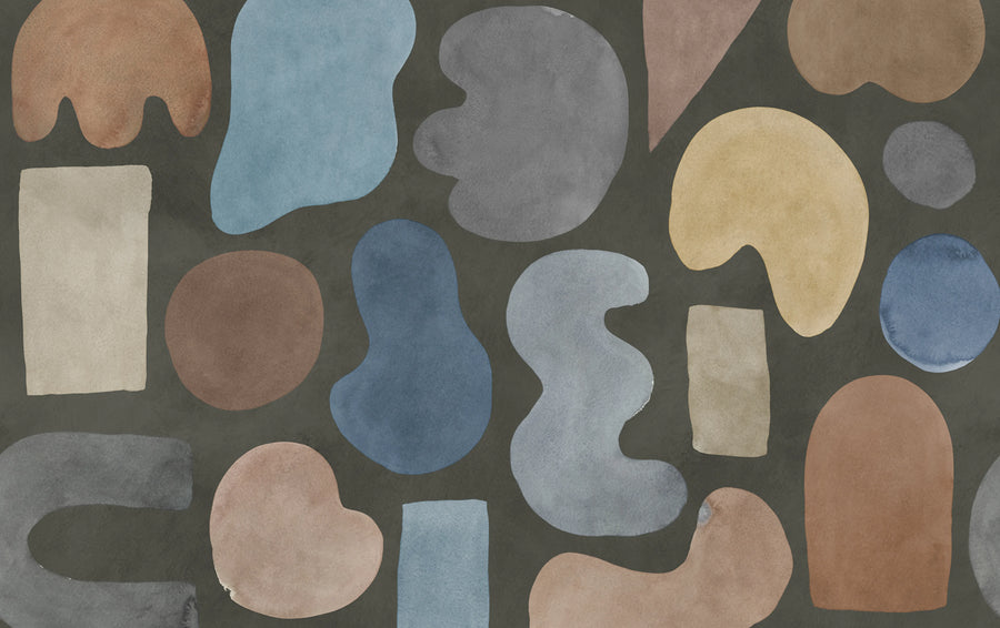 Watercolor Shapes, Dark Mural Wallpaper