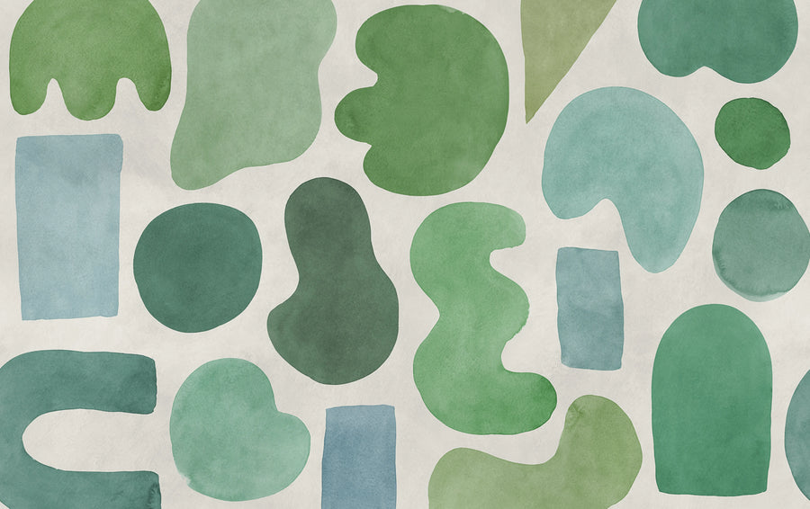 Watercolor Shapes, Green Mural Wallpaper